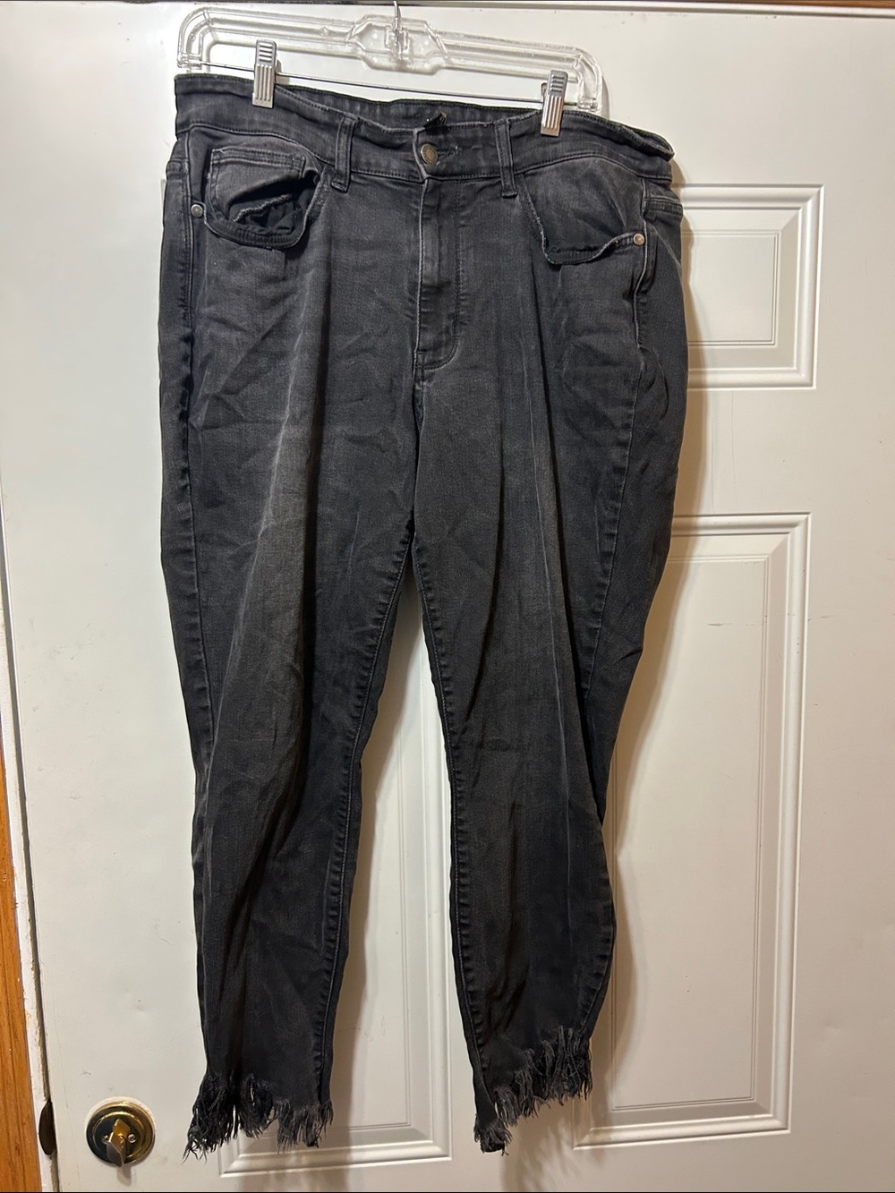 Black Distressed Frayed Hem Men’s Jeans